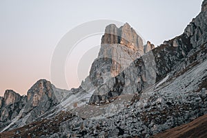 Sunrise photo of mountain Nuvolau Averau, Passo Giau in Dolomites, Italy