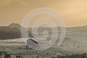 sunrise at phulangka mountain with myst in Phu Langka National Park, Payao Province, thailand