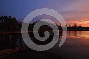 Sunrise at the pier on Lake Weiss