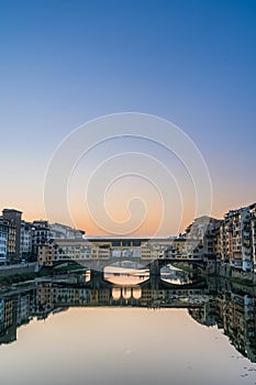 Sunrise at Ponte Vecchio bridge over Arno river in Florence, Italy