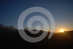 Sunrise in Poon hill in Nepal photo