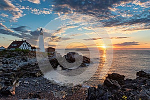 Sunrise at Portland Lighthouse in New England