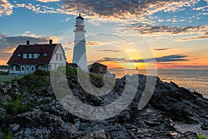 Sunrise at Portland Lighthouse in New England