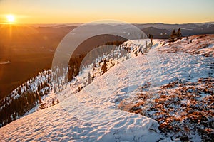 Sunrise at the Praire Mountain near Bragg Creek, Canada, Closest mountains to Calgary city, Praire mountain lookout in the winter photo