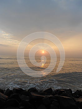 Sunrise in Puducherry, a quiet little town on the southern coast of India.