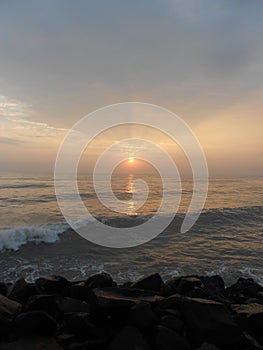 Sunrise in Puducherry, a quiet little town on the southern coast of India.