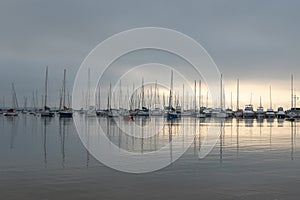 Sunrise at the Puertito del Buceo in the coastal Rambla of Montevideo capital of Uruguay in 2023