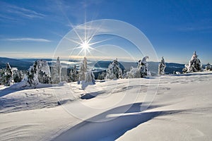 Sunrise from Raztocka Hola in Low Tatras during winter