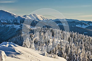 Sunrise from Raztocka Hola in Low Tatras during winter