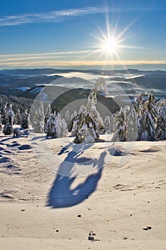 Sunrise from Raztocka Hola in Low Tatras during winter