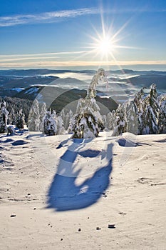 Sunrise from Raztocka Hola in Low Tatras during winter