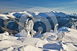 Sunrise from Raztocka Hola in Low Tatras during winter