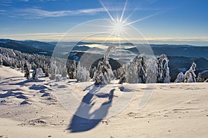 Sunrise from Raztocka Hola in Low Tatras during winter