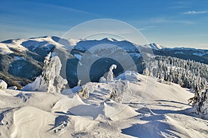 Sunrise from Raztocka Hola in Low Tatras during winter