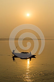 Sunrise on the river Ganges in Varanasi, India