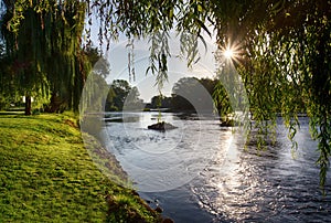 Sunrise by the river Krka, Slovenia.