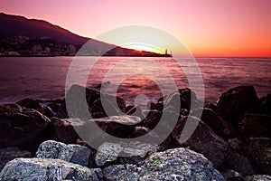 Sunrise on the rocky coast