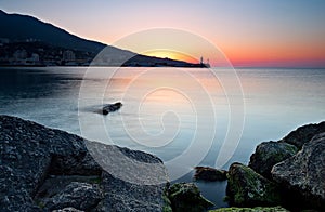 Sunrise on the rocky coastline