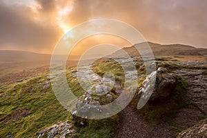 Sunrise on Saddle tor Dartmoor national park devon uk