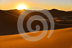 Sunrise in Sahara desert Morocco