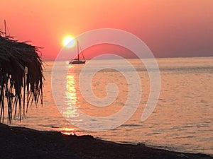 Sunrise Santorini, Perissa. Pink and beautiful.