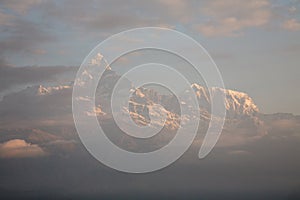 Sunrise at Sarangkot mountain near Pokhara city, Annapurna mountain range, Himalayas, Nepal