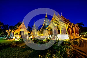 Sunrise scence of Wat Phra Singh temple. This temple contains supreme examples of Lanna art in the old city center