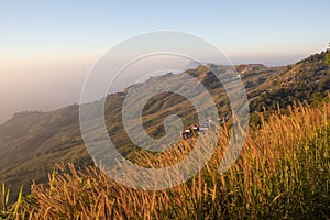 Sunrise scene and the winding road up the mountain