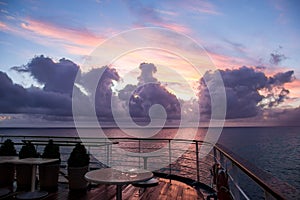 Sunrise at sea from the back of a cruise ship