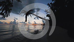 Sunrise sea view with cloudscape and tropical island beach. Punta Cana resort, Dominican Republic