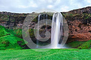 Sunrise on Seljalandfoss waterfall