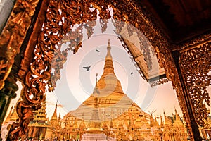 Sunrise at the Shwedagon Pagoda in Yangon