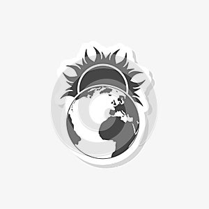 Sunrise sign - Planet Earth logo, Sunrise over Earth sticker, simple icon