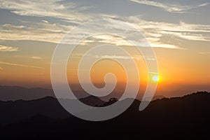 Sunrise and Silhouette Mountain at Thong Pha phum