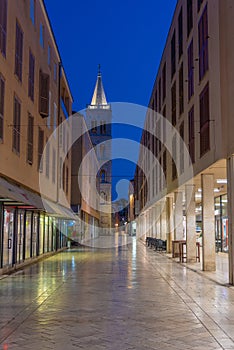 Sunrise at Siroka ulica street towards saint Anastasia cathedral in Zadar, Croatia