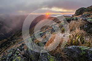 Sunrise from Skalka mountain in Low Tatras mountains during autumn