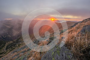 Sunrise from Skalka mountain in Low Tatras mountains during autumn