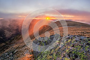 Sunrise from Skalka mountain in Low Tatras mountains during autumn