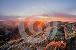 Sunrise from Skalka mountain in Low Tatras mountains during autumn