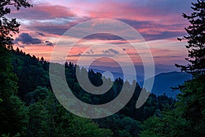 Sunrise Skies over layers of mountains in smokies