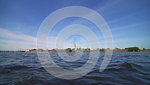 Sunrise with a sky over Neva at the Peter and Paul Fortress in Saint Petersburg