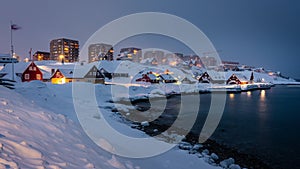 Sunrise of the skyline in Nuuk the capital of Greenland