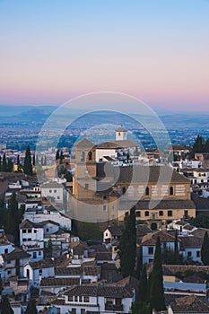 Sunrise skyline view of Albaicin district of Granada from Sacromonte, andalucia, spain