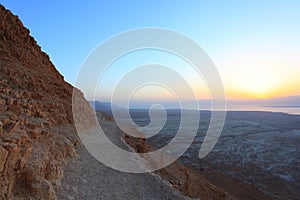 Sunrise from the Snake Path of Masada photo