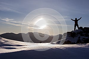 Sunrise and snowy mountains