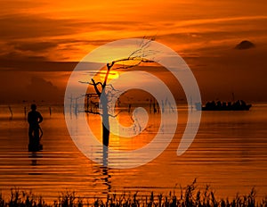 Sunrise in songkhla lake Phatthalung Thailand