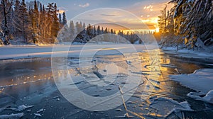 Sunrise Spectrum over Frozen Lake