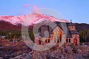 Sunrise on the St Malo Church outside of Estes Park Colorado