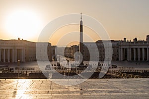 Sunrise on St Peter`s square in Vatican