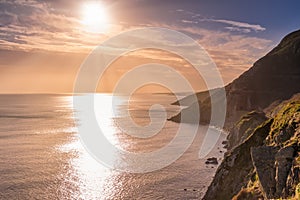 Sunrise with sun star on a Cliff Walk between Bray and Greystones